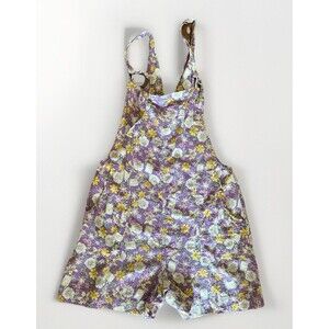 Disney Princess Linen Blend Overall Shorts Floral Woman’s Size Small Purple